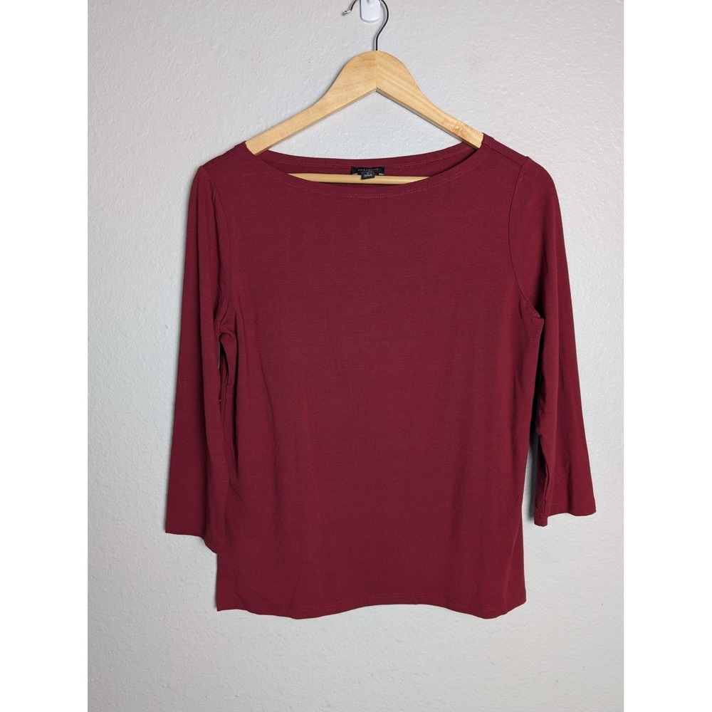 NWOT Ann Taylor Factory T-Shirt Womens S Red Boat Neck 3/4 Sleeve Rayon‎ Spandex